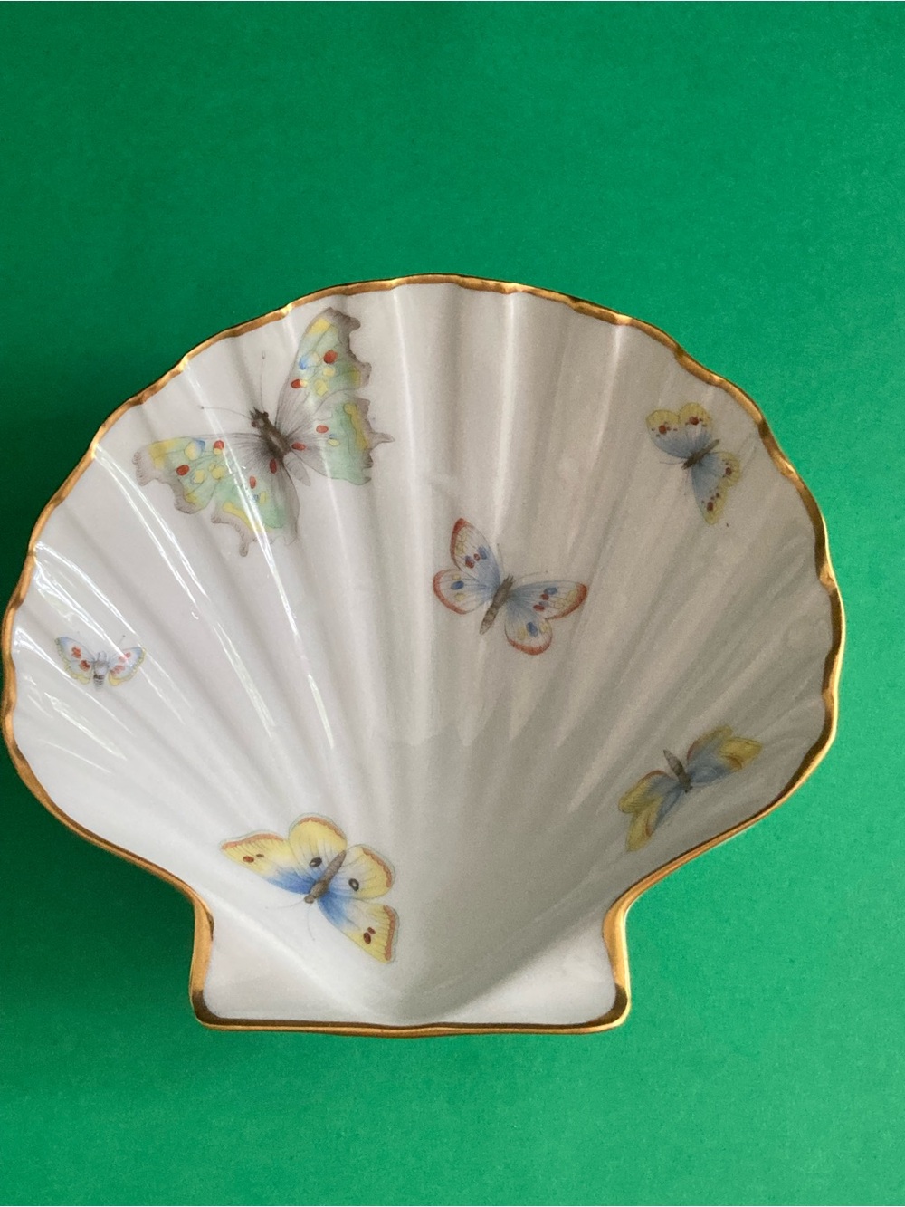 Limoges France White Porcelain Shell Dish with Butterfly Motif and Gold Trim